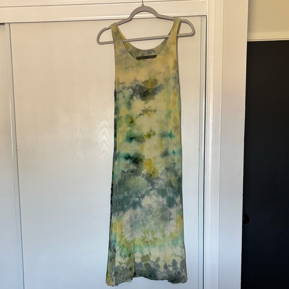 Enza costa green yellow hand dyed dress size xs